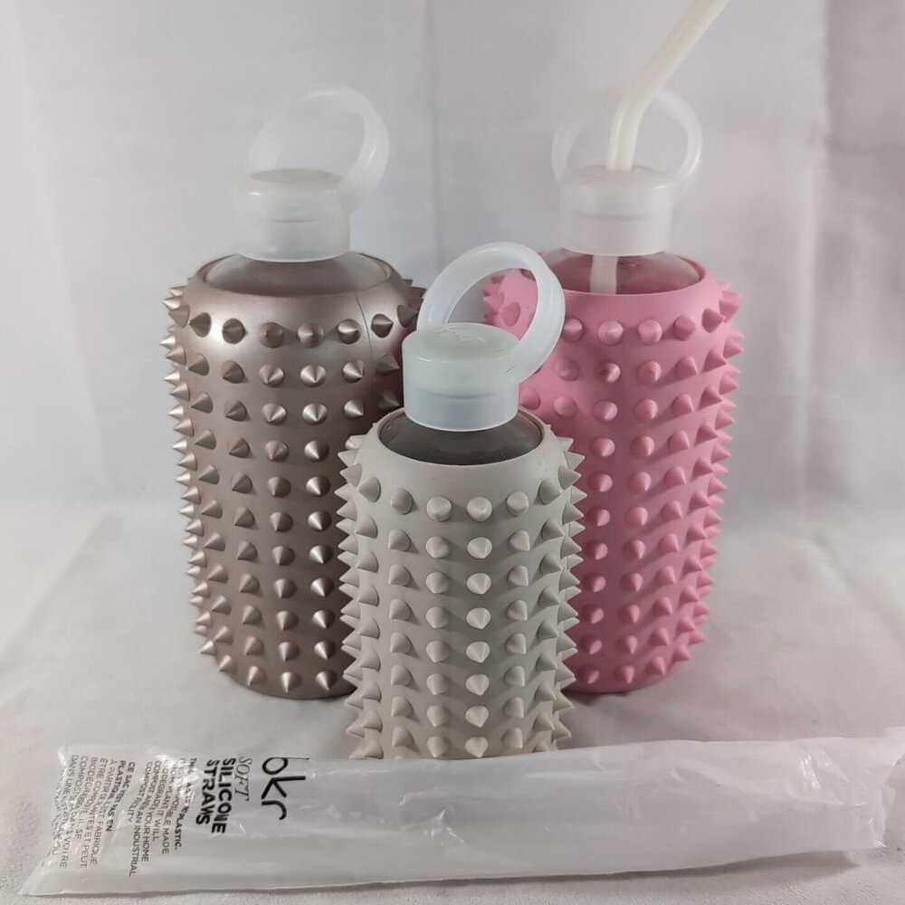 3 BKR Spiked Glass Bottle Prenup Big 1L 500ml Straws Rose Gold Pink Baker Miller